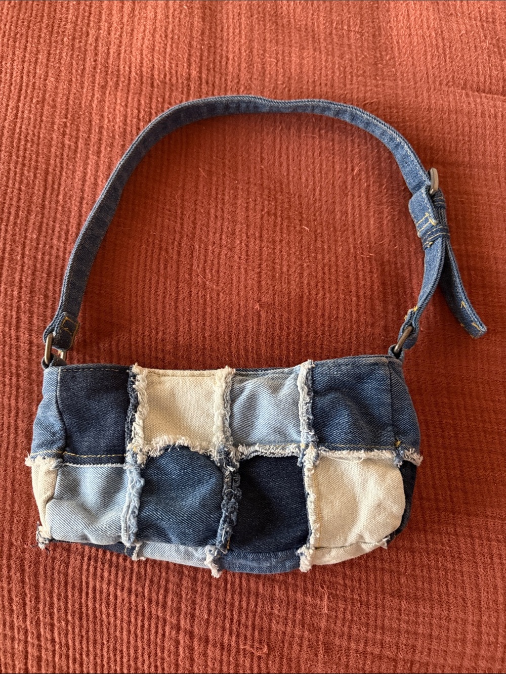 Lee Patchwork Denim Mini Shoulder Bag - Blue and Cream